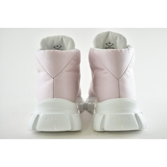 Prada Rush Piuma Nylon Pink White Platform Flat High Top Trainer Sneaker 39 - Picture 10 of 11